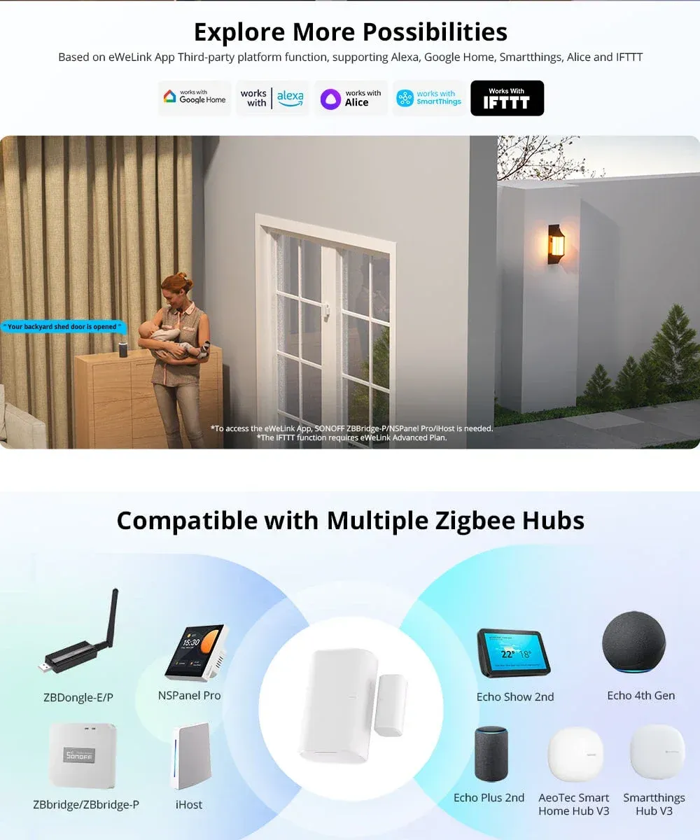 SONOFF SNZB-04P Capteur de porte Zigbee, liaison de scène intelligente locale, alerte anti-effraction, sécurité domestique, compatible Alexa et Google 6