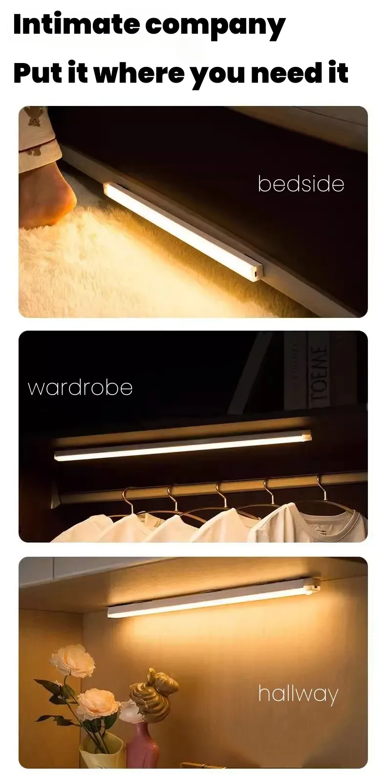 Lampe LED sans fil installée dans un placard