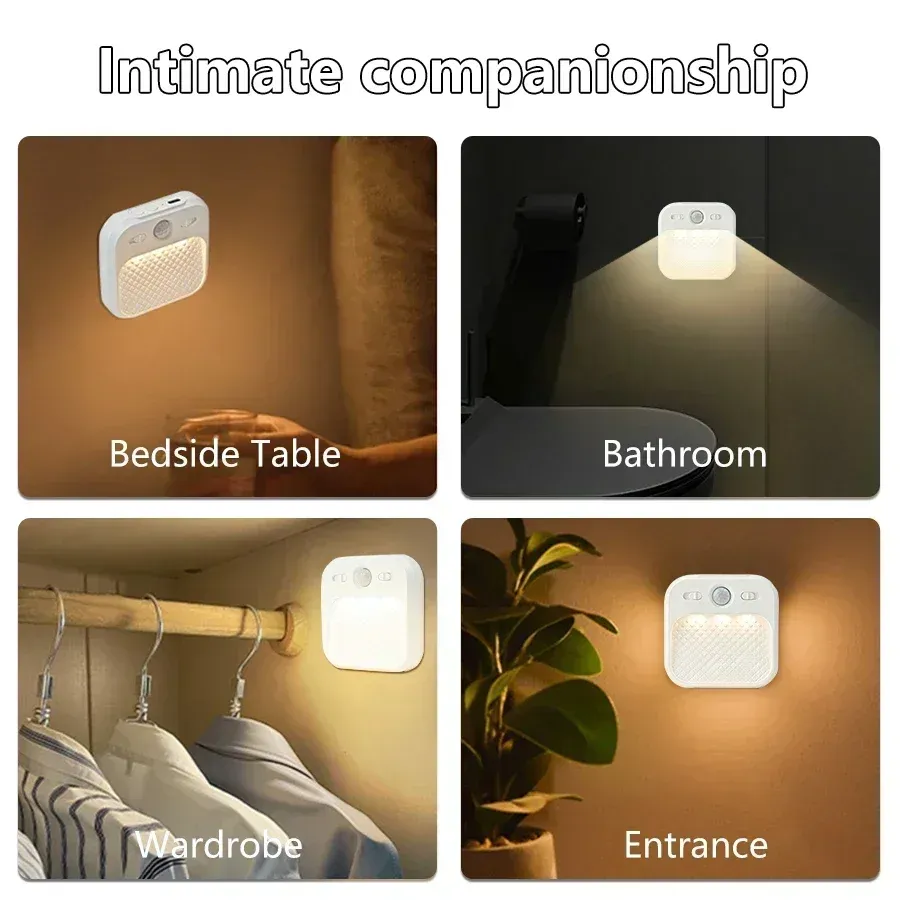 Lot de 1 à 4 veilleuses LED rechargeables avec détecteur de mouvement, fixation autocollante et aimantée, idéales pour chambre, escaliers, armoire, couloir et cuisine 6