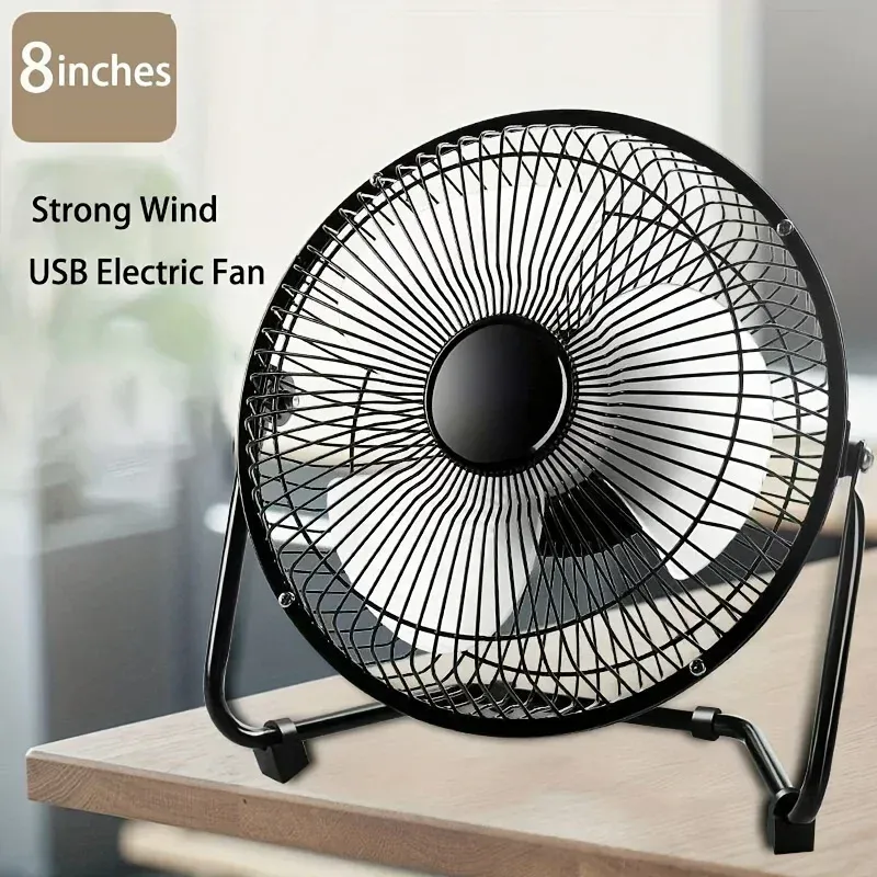 Ventilateur de bureau USB noir en vue d'ensemble