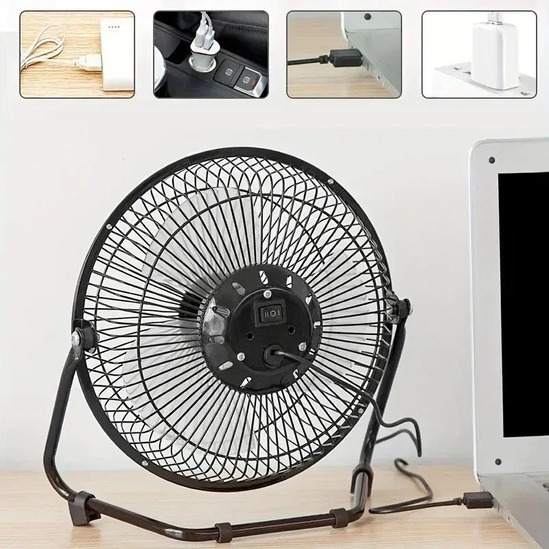 Ventilateur USB au design épuré sur un bureau