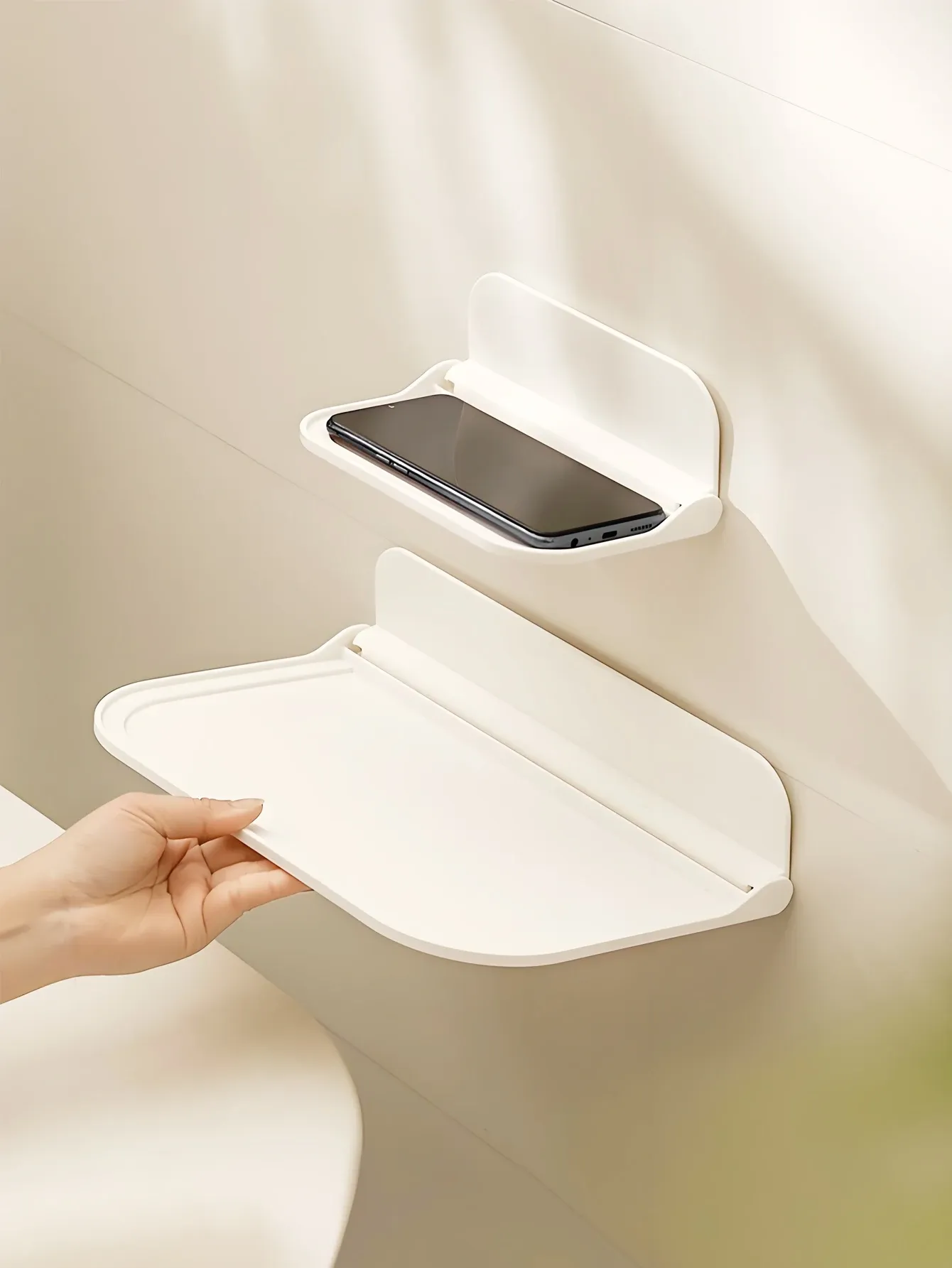 Étagère murale pliable sans perçage et autocollante pour salle de bains et cuisine - Image 1