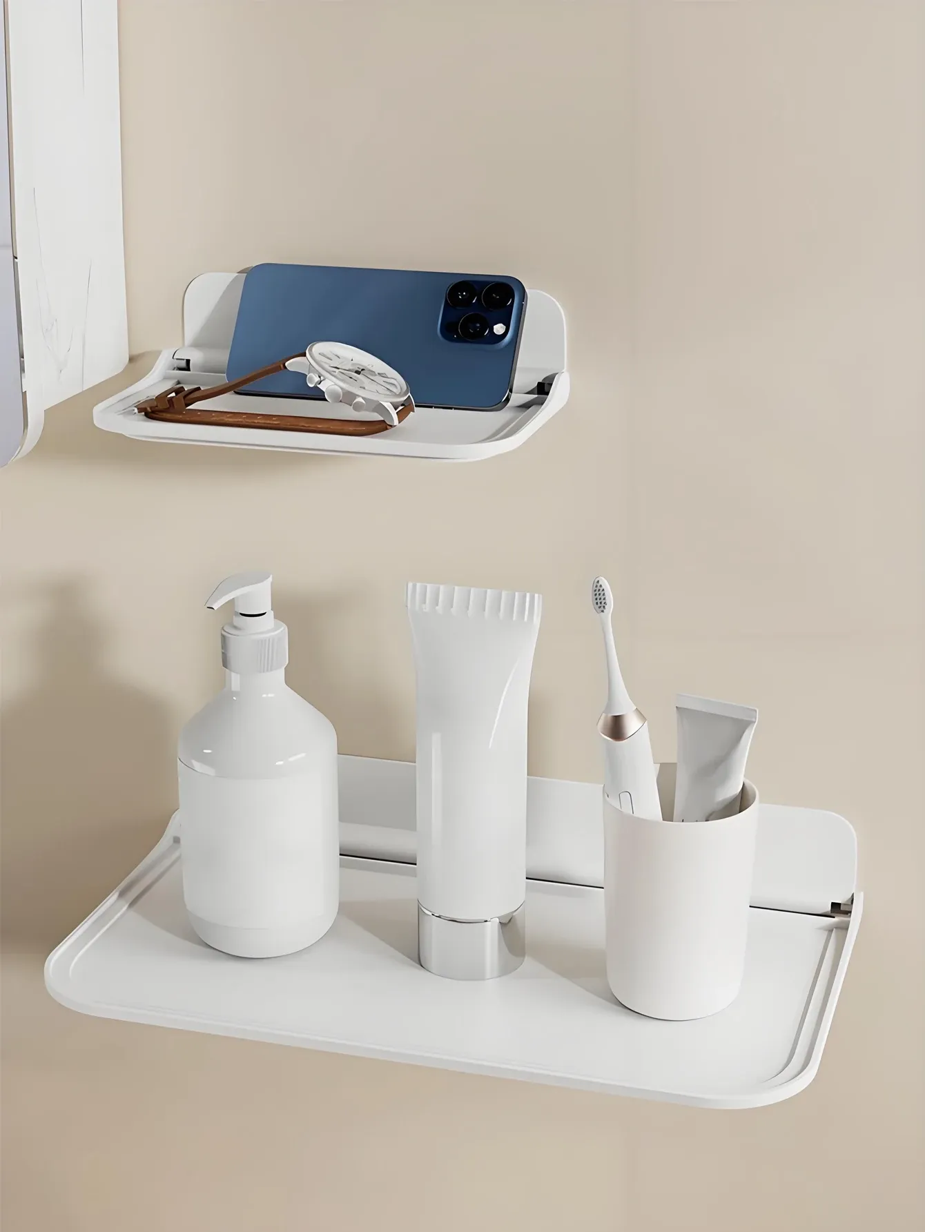 Étagère murale pliable sans perçage et autocollante pour salle de bains et cuisine 5