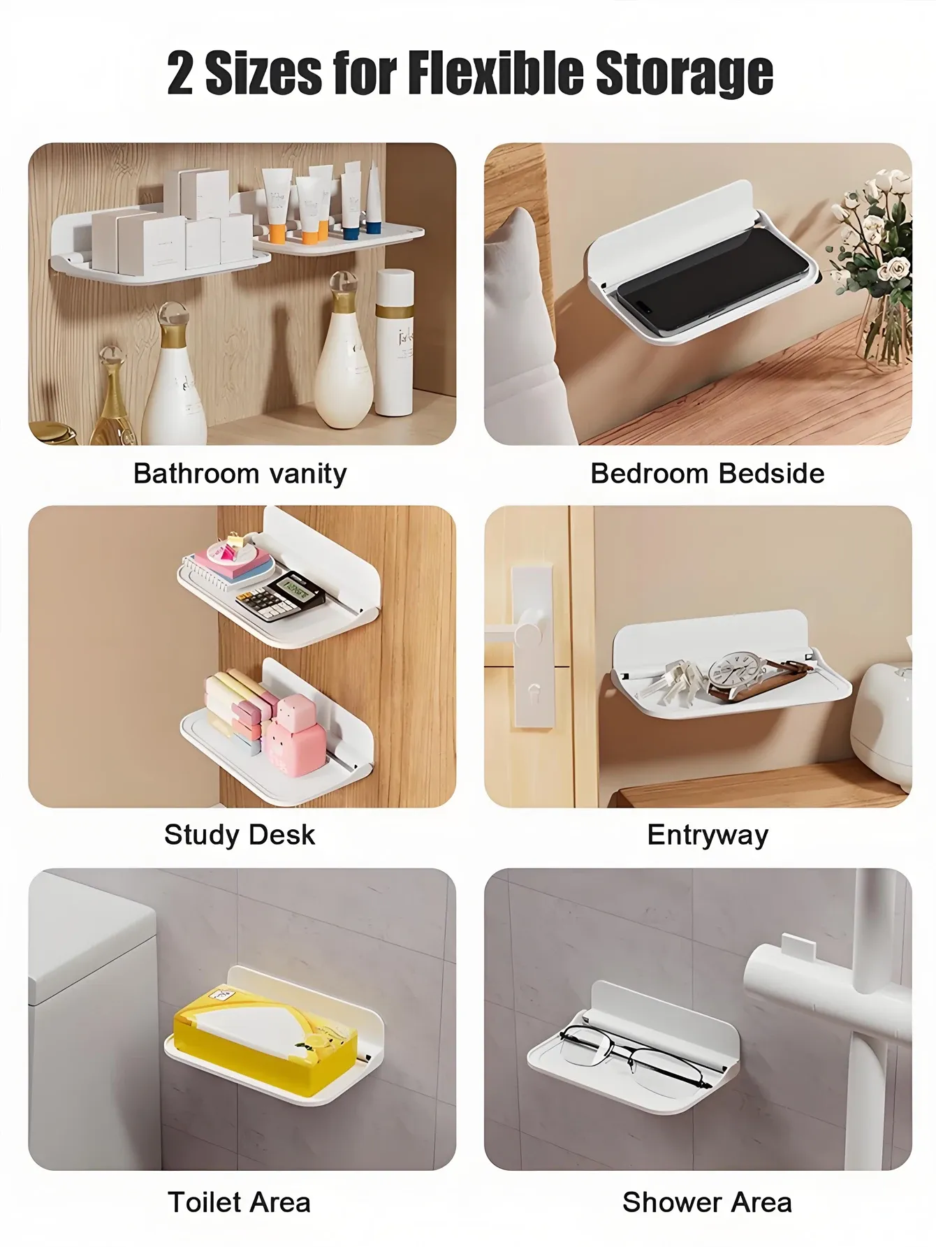 Étagère murale pliable en situation dans une salle de bains
