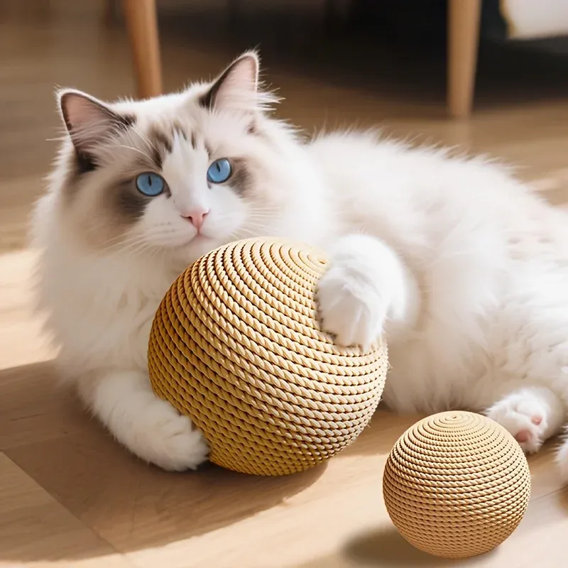 Grande balle en sisal pour chat, jouet interactif à gratter, à mâcher et nettoyant pour les dents, pour chatons et chats d'intérieur 2