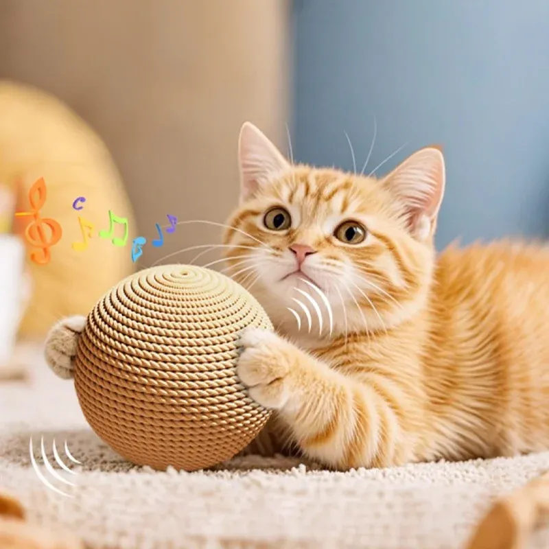 Grande balle en sisal pour chat, jouet interactif à gratter, à mâcher et nettoyant pour les dents, pour chatons et chats d'intérieur 5