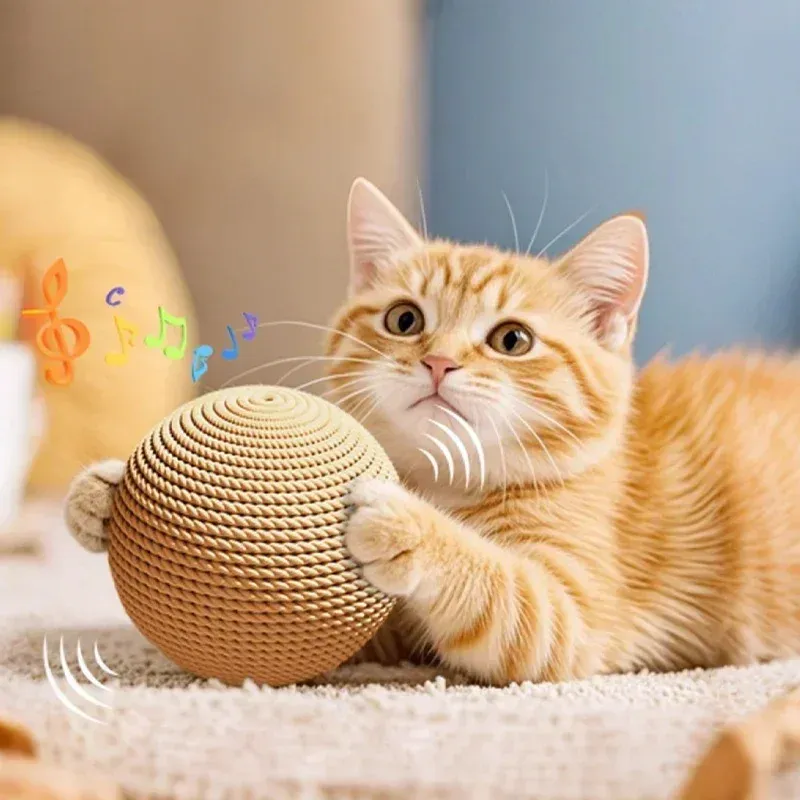 Balle en sisal pour chat en situation de jeu