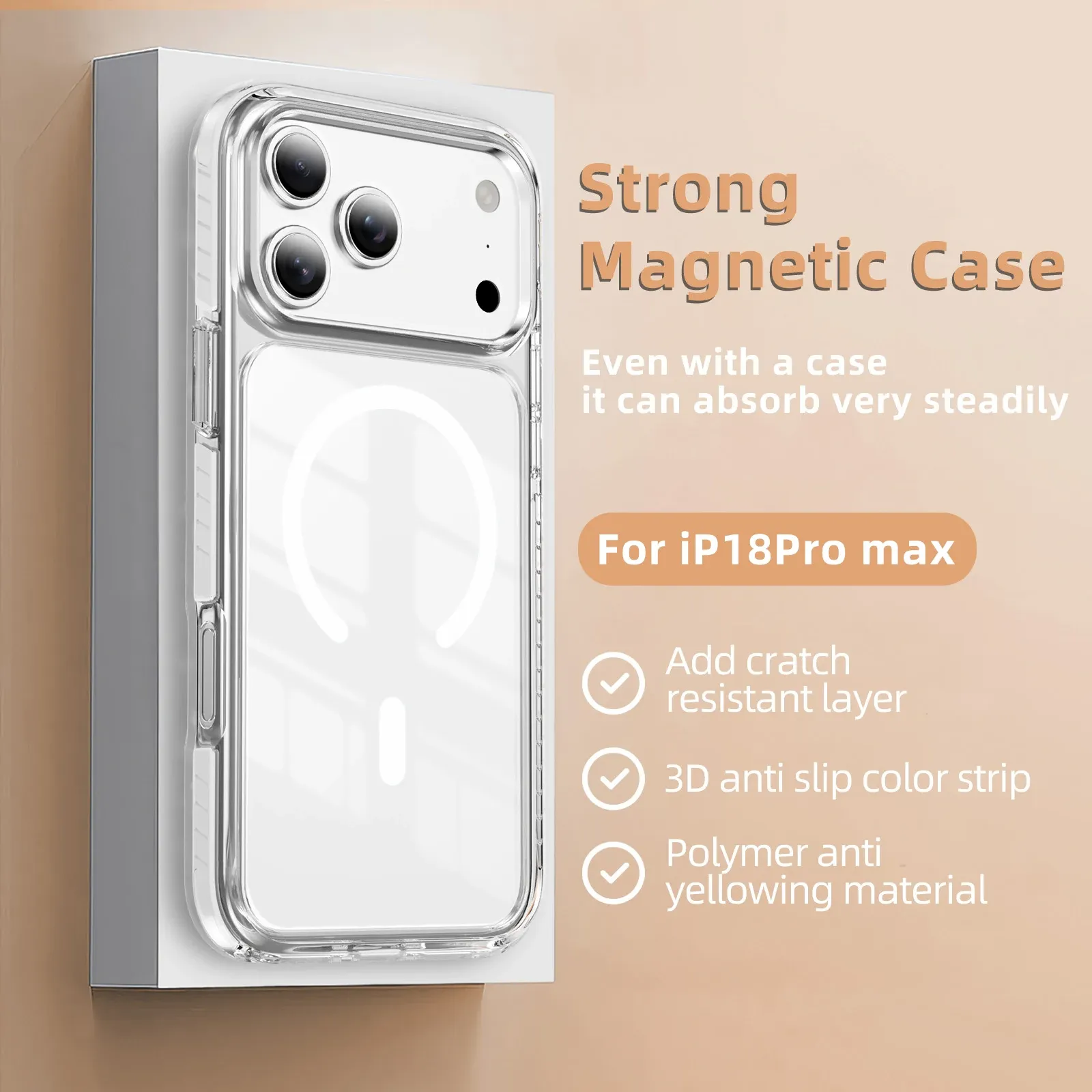 Coque magnétique transparente compatible MagSafe pour iPhone 18 et 17 Pro Max 15