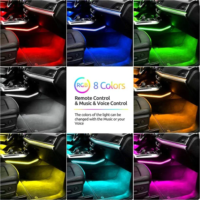 Éclairage d'ambiance pour pied de voiture, 72/48/36 LED RGB, avec allume-cigare USB, bande lumineuse intérieure automobile, barre décorative, télécommande/commande vocale 2