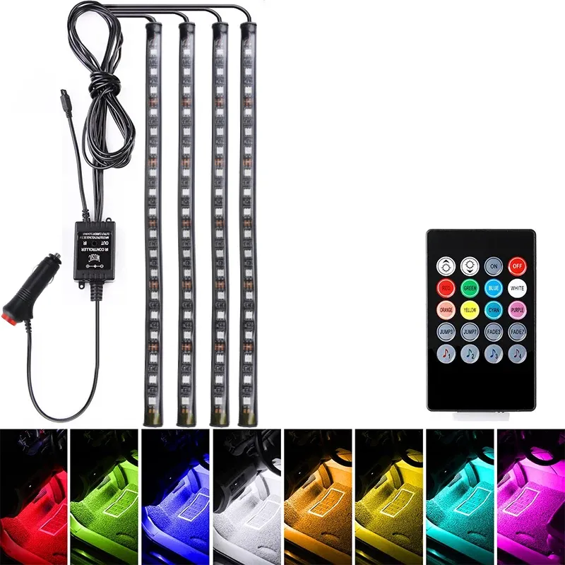 Éclairage d'ambiance pour pied de voiture, 72/48/36 LED RGB, avec allume-cigare USB, bande lumineuse intérieure automobile, barre décorative, télécommande/commande vocale 5