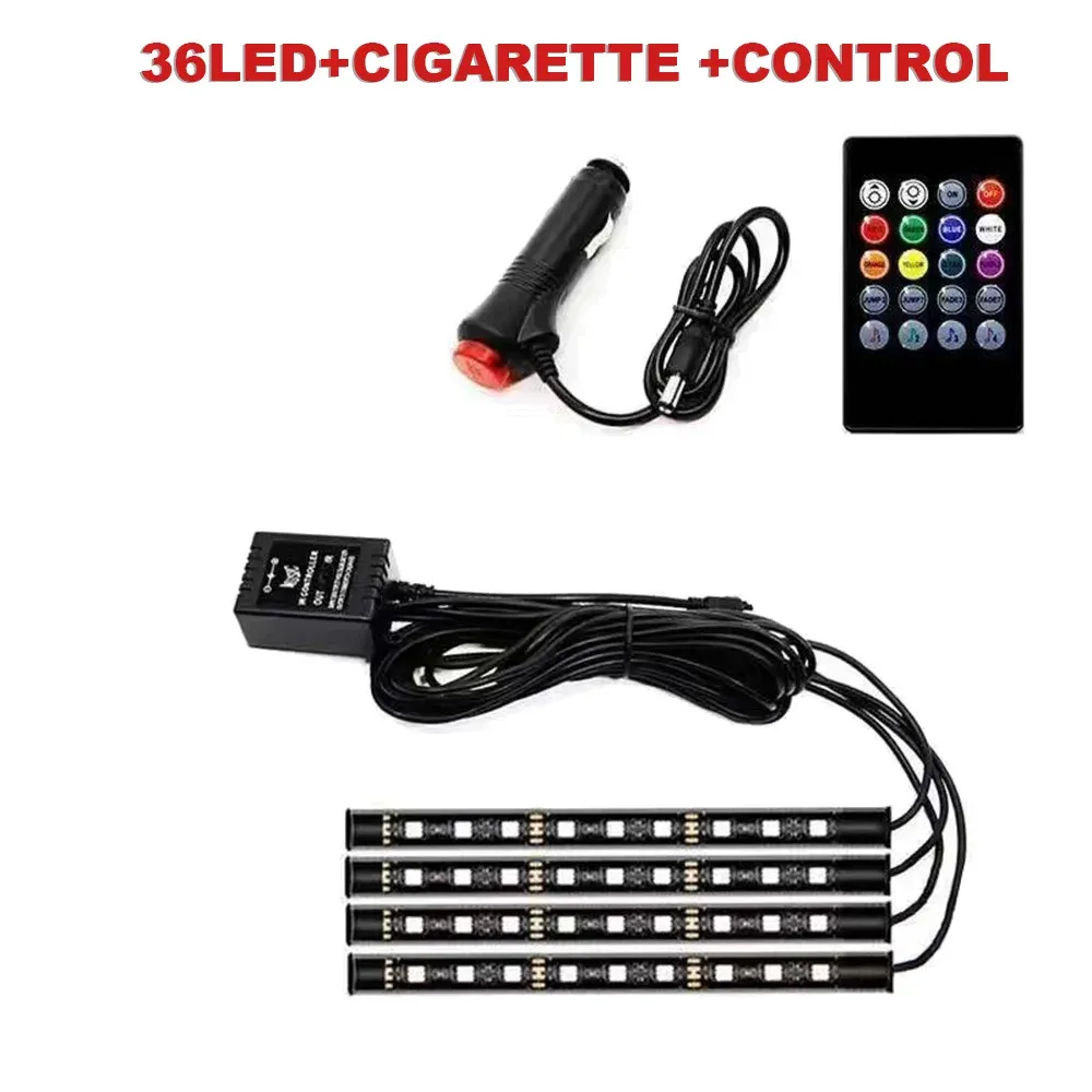 Éclairage d'ambiance pour pied de voiture, 72/48/36 LED RGB, avec allume-cigare USB, bande lumineuse intérieure automobile, barre décorative, télécommande/commande vocale 8