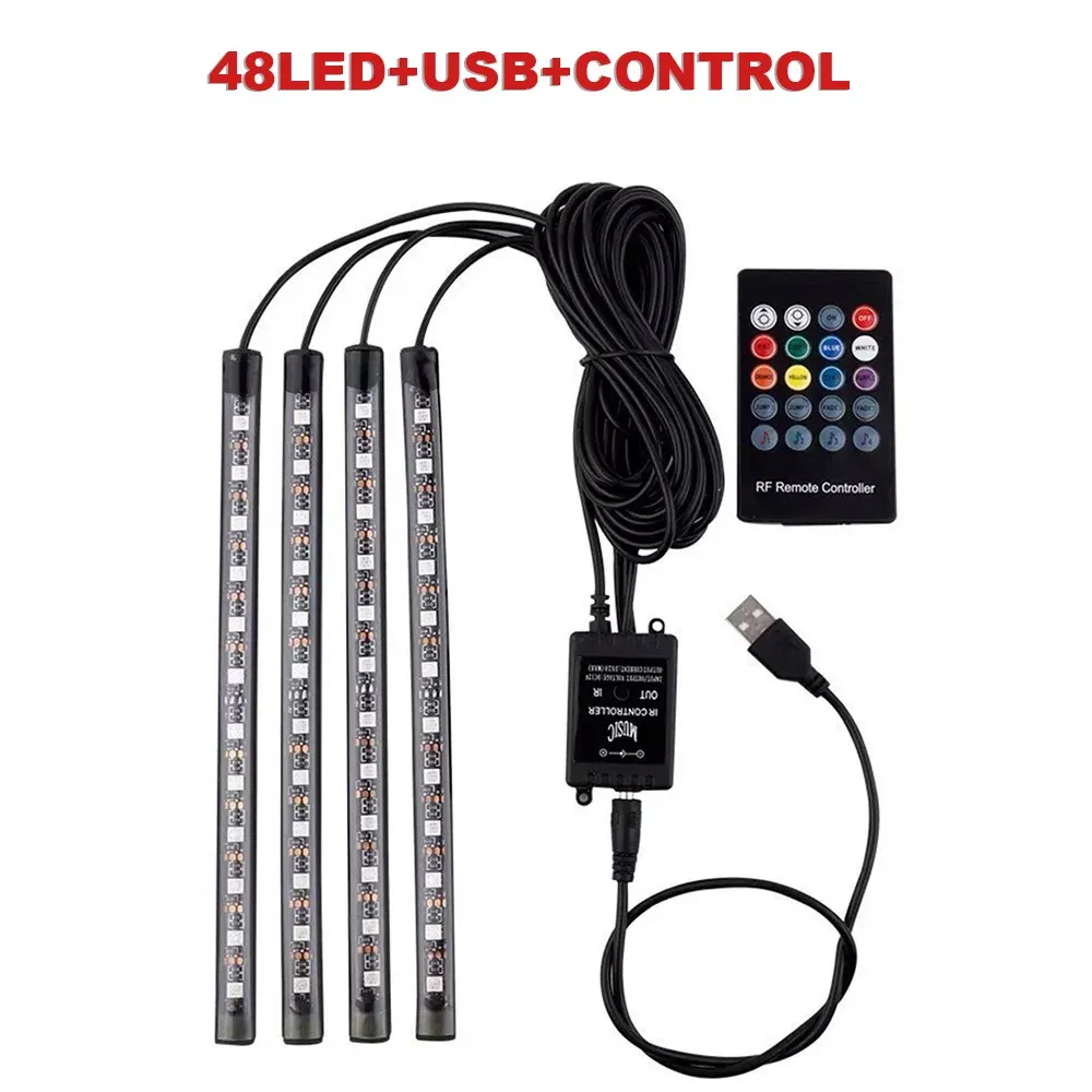 Éclairage d'ambiance pour pied de voiture, 72/48/36 LED RGB, avec allume-cigare USB, bande lumineuse intérieure automobile, barre décorative, télécommande/commande vocale 14