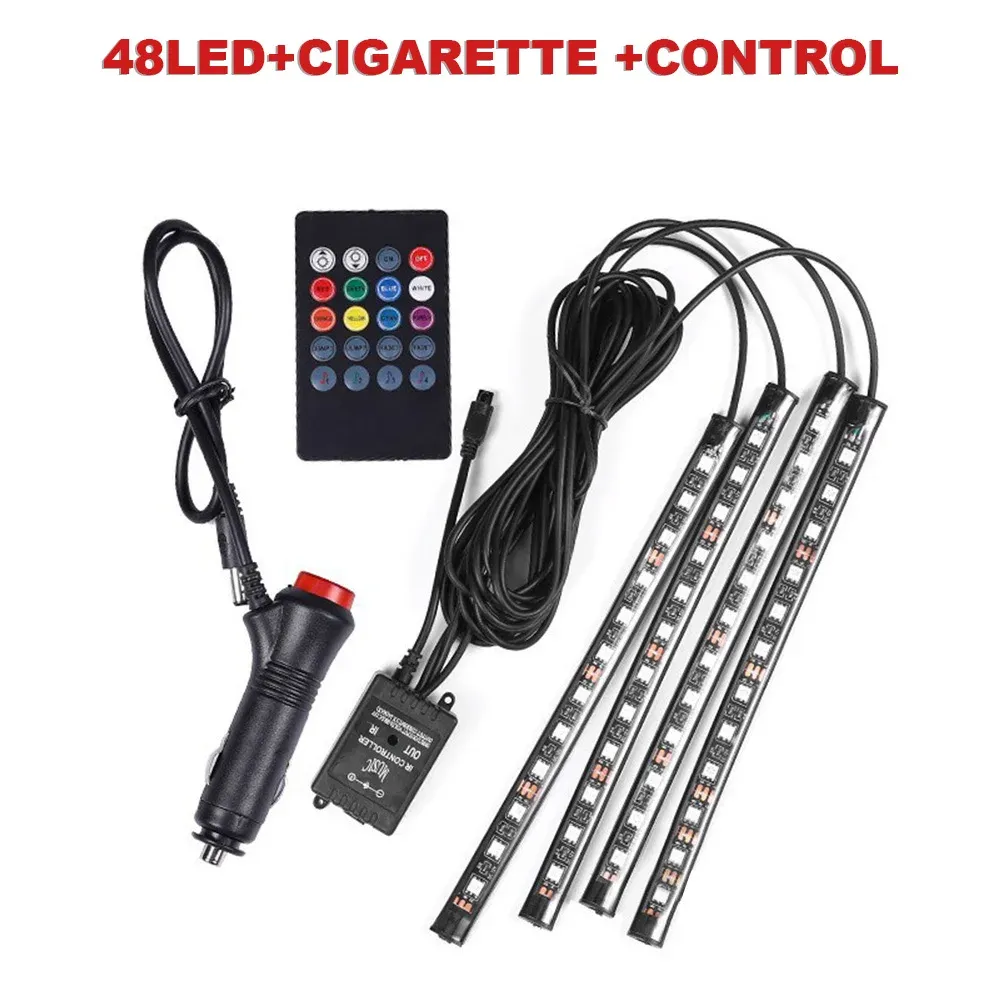Éclairage d'ambiance pour pied de voiture, 72/48/36 LED RGB, avec allume-cigare USB, bande lumineuse intérieure automobile, barre décorative, télécommande/commande vocale 11