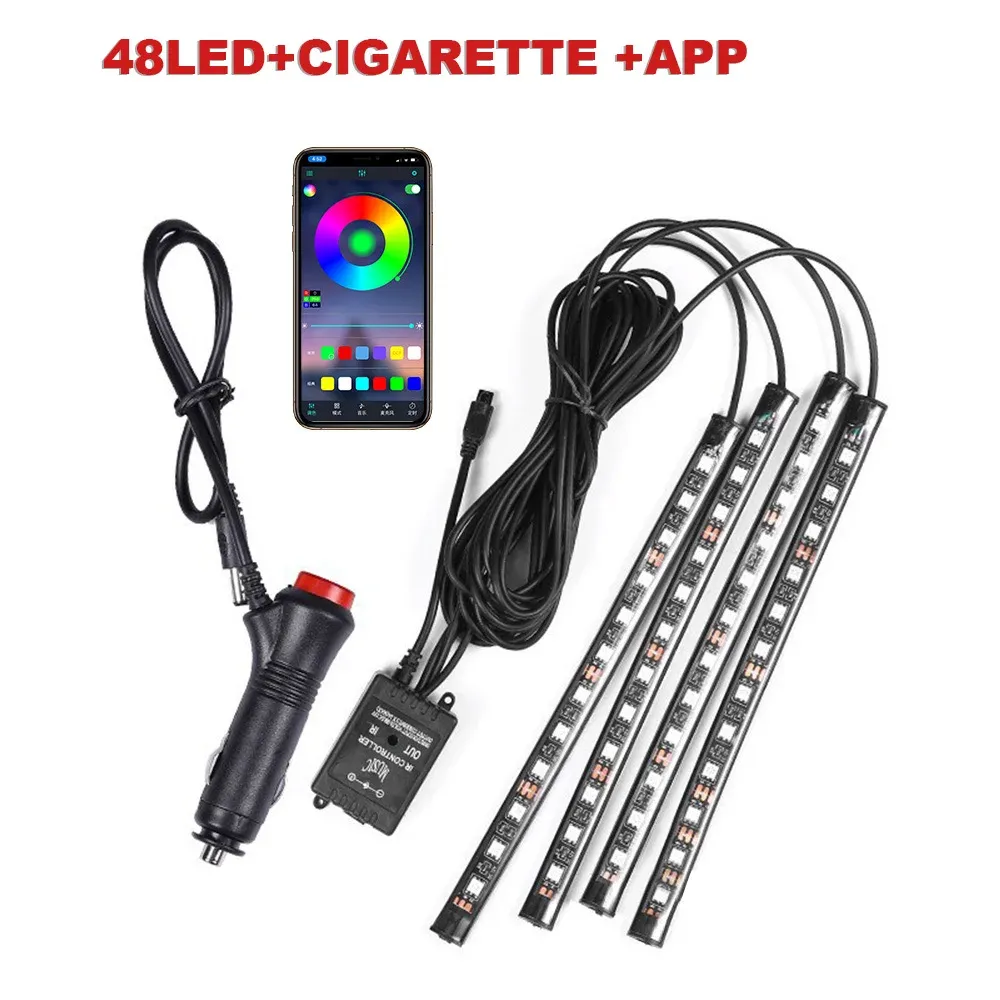 Éclairage d'ambiance pour pied de voiture, 72/48/36 LED RGB, avec allume-cigare USB, bande lumineuse intérieure automobile, barre décorative, télécommande/commande vocale 17