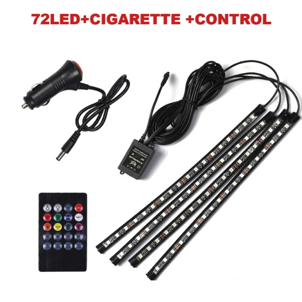 Éclairage d'ambiance pour pied de voiture, 72/48/36 LED RGB, avec allume-cigare USB, bande lumineuse intérieure automobile, barre décorative, télécommande/commande vocale 15