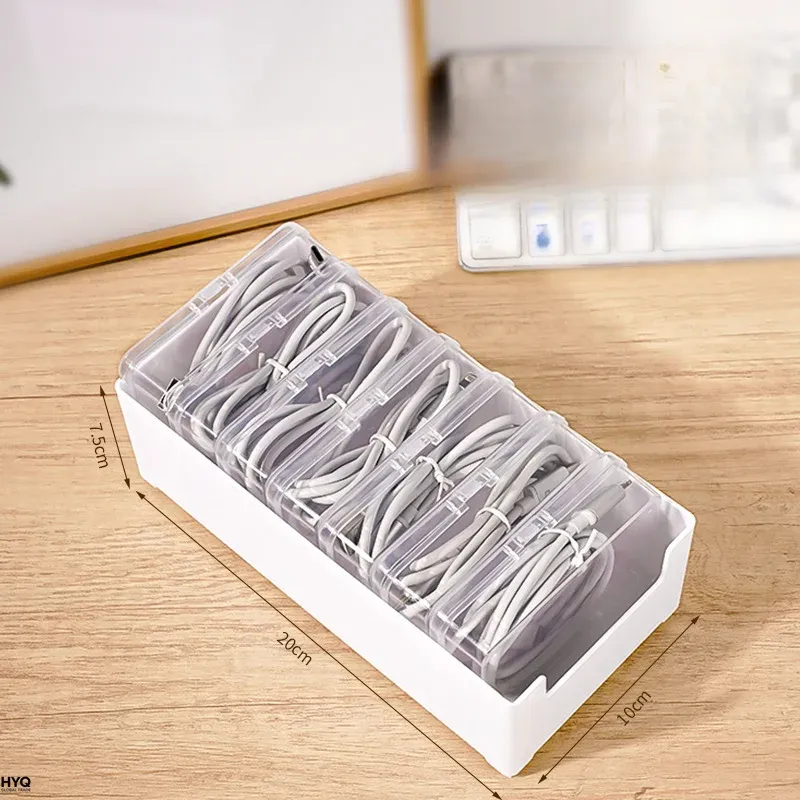 Boîte de rangement pour câbles avec 7 compartiments, organisateur de câbles de bureau 5