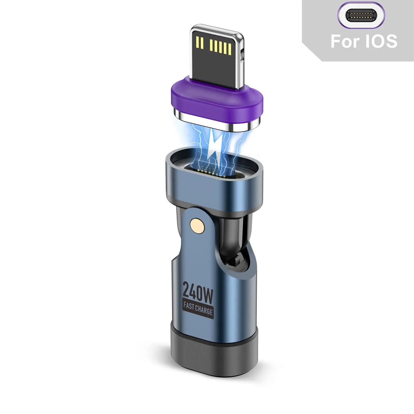 USLION Adaptateur USB-C 240 W, câble de charge rapide magnétique USB-C vers USB-C, convertisseur femelle pour MacBook, iPhone 16, iPhone 15 et Xiaomi 7