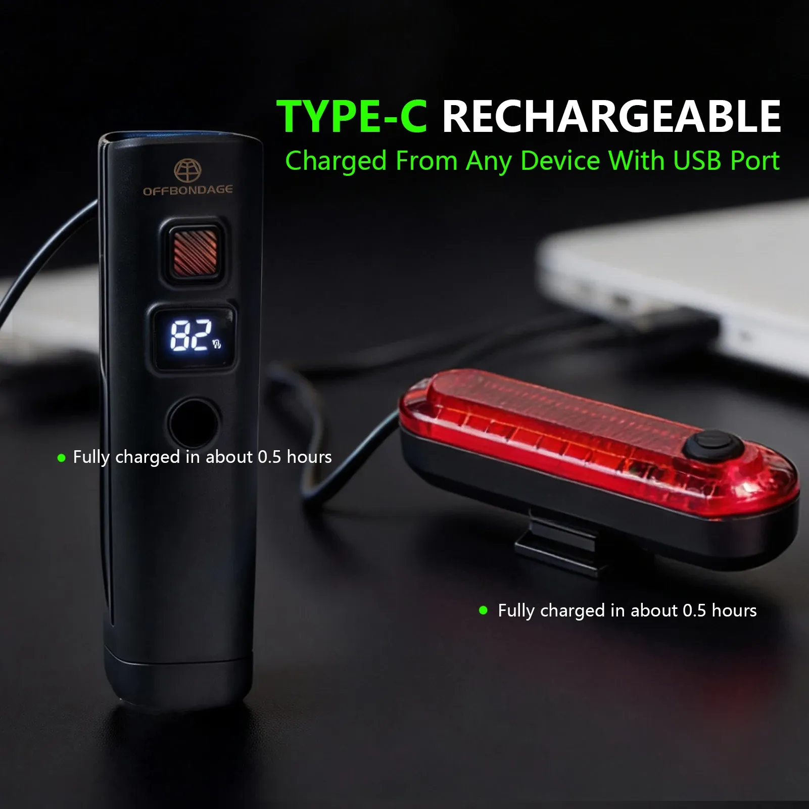 Lampe de vélo étanche rechargeable USB-C, haute luminosité 2