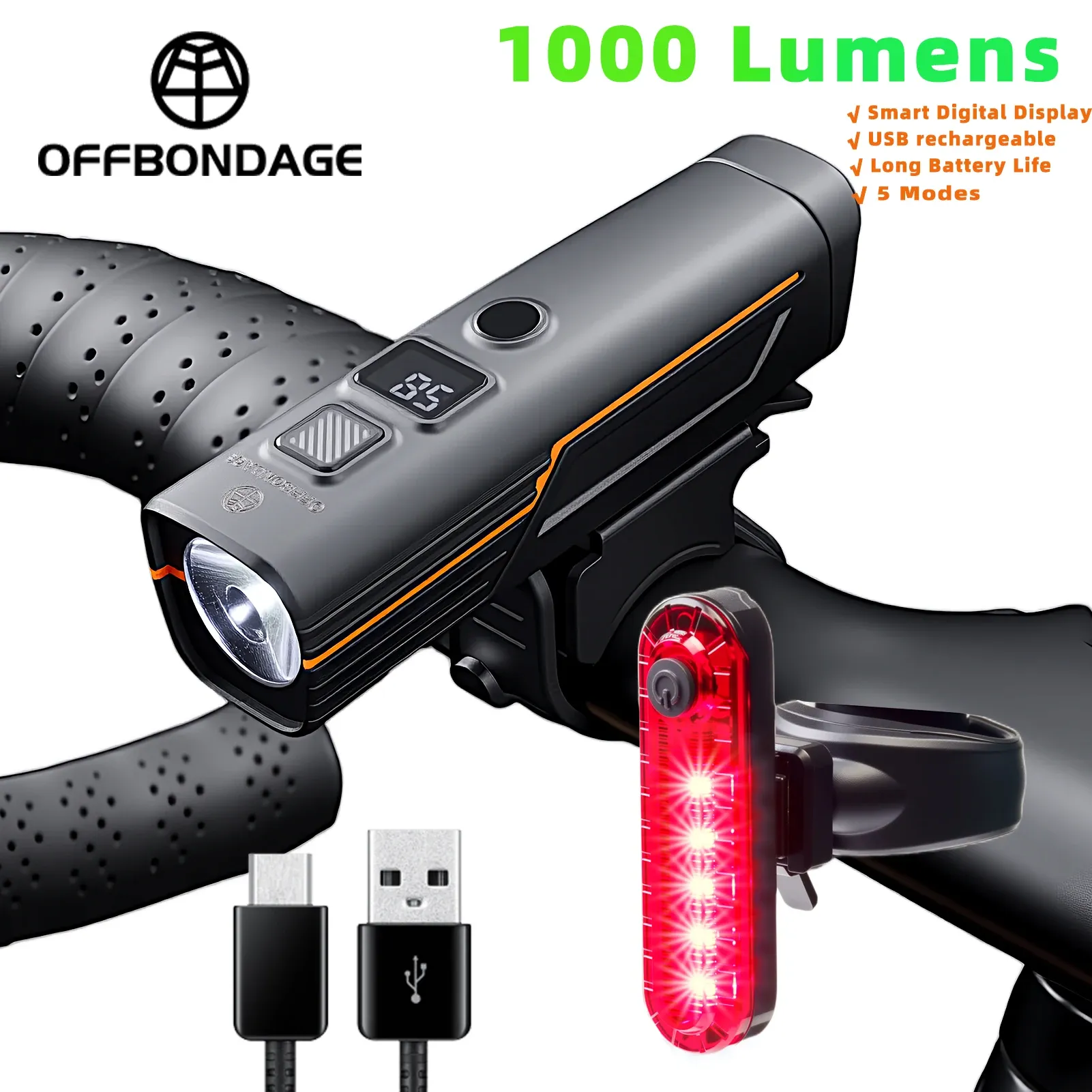 Lampe de vélo étanche rechargeable USB-C, haute luminosité