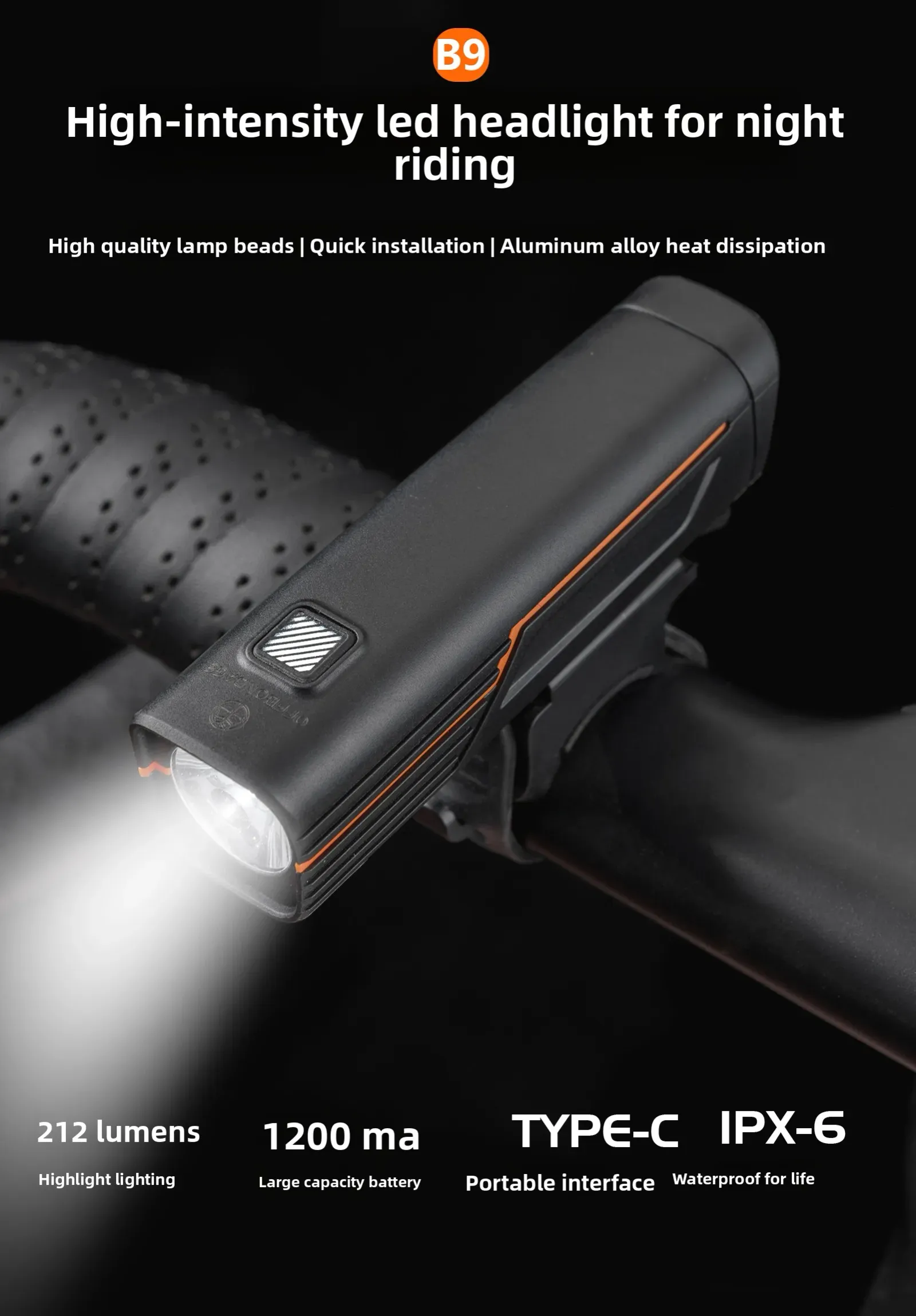 Lumière de vélo en situation, détail du design
