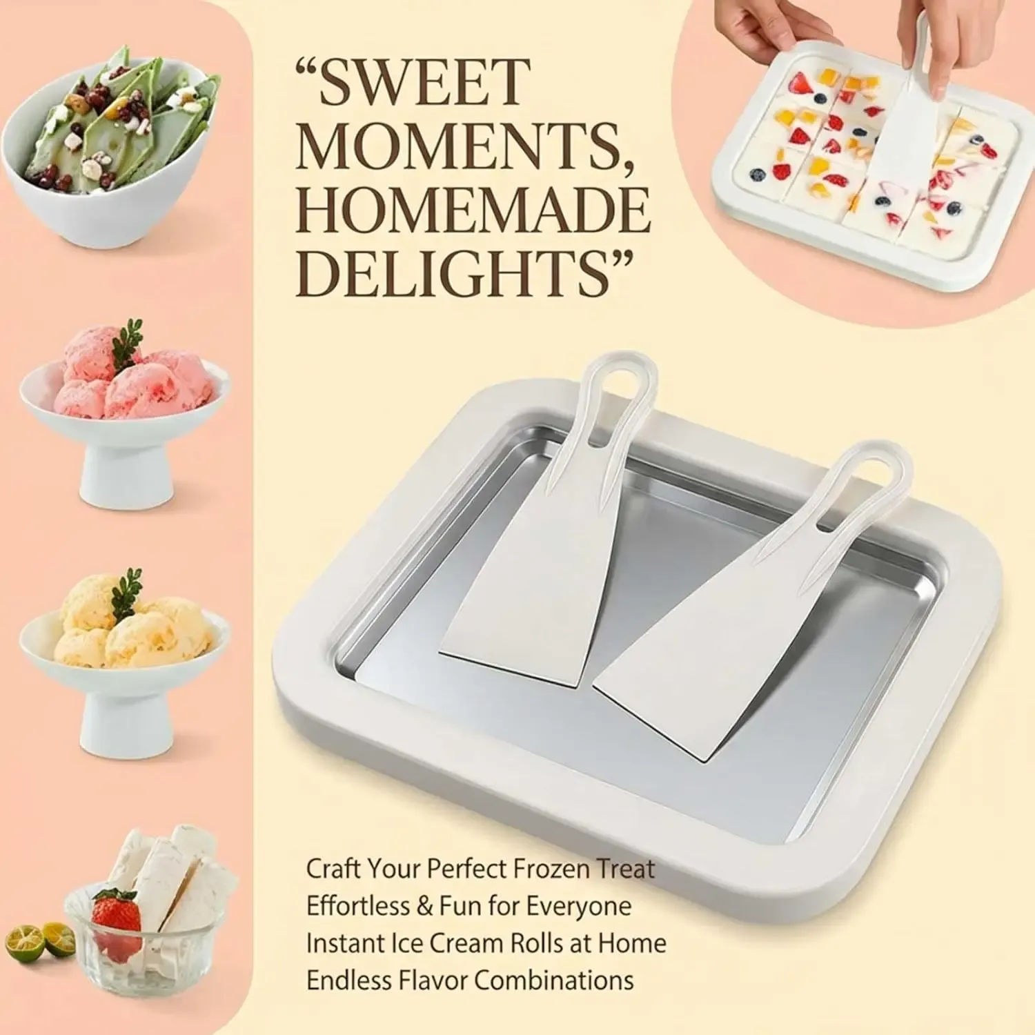 Machine à glace roulée instantanée avec spatule pour sorbets et yaourts glacés maison - Image 1