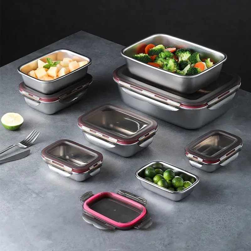 Boîte à lunch bento en acier inoxydable 304, hermétique et étanche, pour le transport, boîte de rangement domestique, récipient alimentaire pour réfrigérateur 2