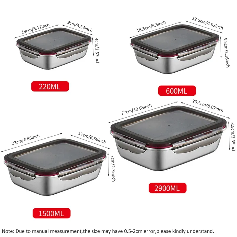 Boîte à lunch bento en acier inoxydable 304, hermétique et étanche, pour le transport, boîte de rangement domestique, récipient alimentaire pour réfrigérateur 3