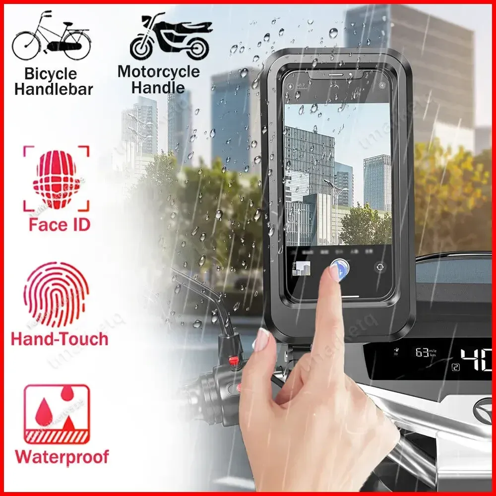 Support de téléphone pour moto rotatif à 360 degrés, compatible écrans de 6,7 pouces, support étanche pour moto et vélo 2