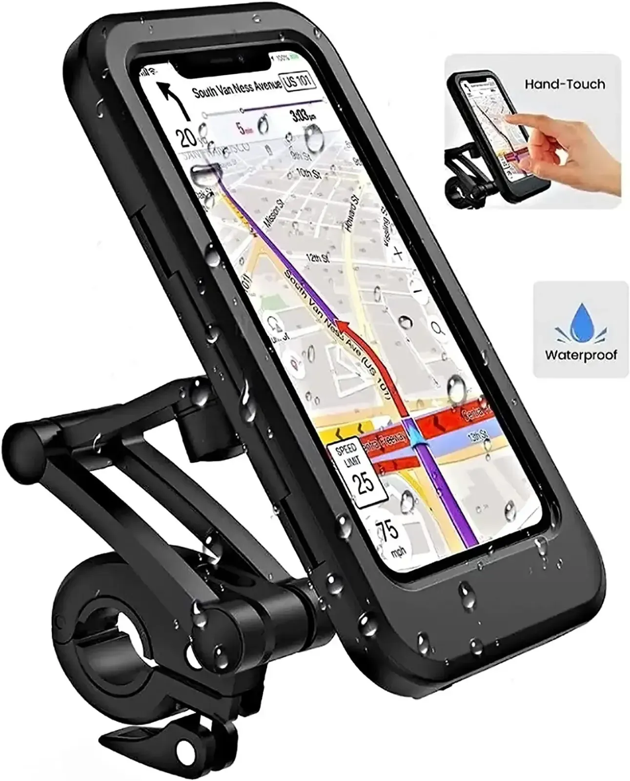 Support de téléphone pour moto rotatif à 360 degrés, compatible écrans de 6,7 pouces, support étanche pour moto et vélo 6