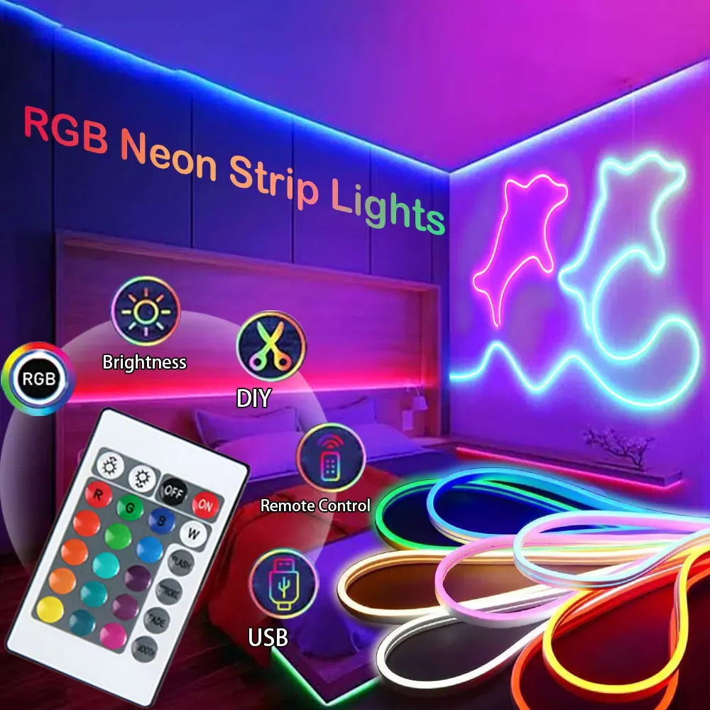 Bande LED néon RGB USB 5V, étanche IP65, avec télécommande 2