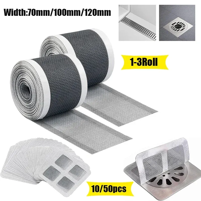 Filtre de douche auto-adhésif et jetable à maille fine, lot de 1 à 3 rouleaux, pour évacuation de sol, salle de bains et cuisine