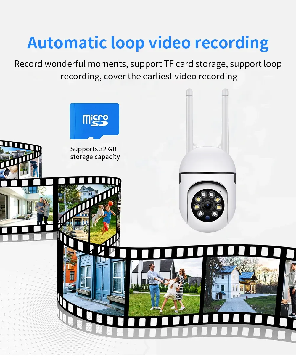 Caméra de surveillance sans fil IP Wifi 1 MP avec zoom 4X, suivi automatique, audio bidirectionnel et vision nocturne couleur HD 5