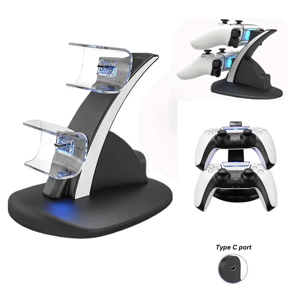 Station de charge rapide double pour manette PS5 sans fil, support LED USB-C