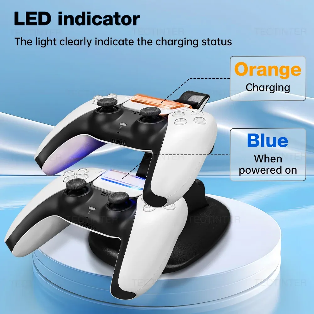 Station de charge rapide double pour manette PS5 sans fil, support LED USB-C 4