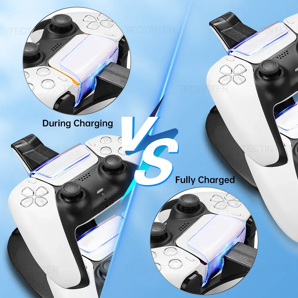 Station de charge rapide double pour manette PS5 sans fil, support LED USB-C 6