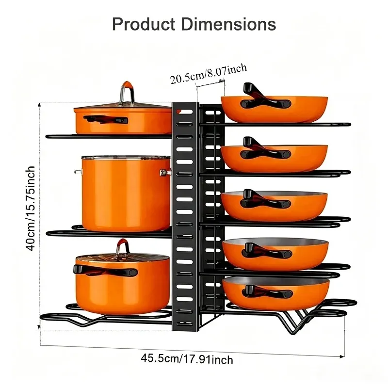 Organiseur de casseroles réglable à 8 niveaux, compact et durable, pour casseroles, poêles et couvercles 6
