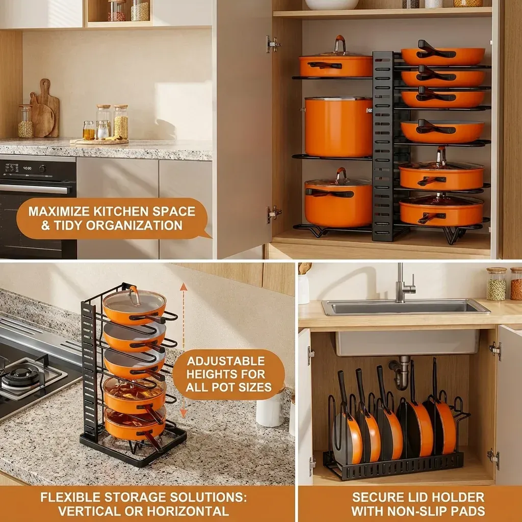 Organisation des ustensiles de cuisine avec étagère réglable