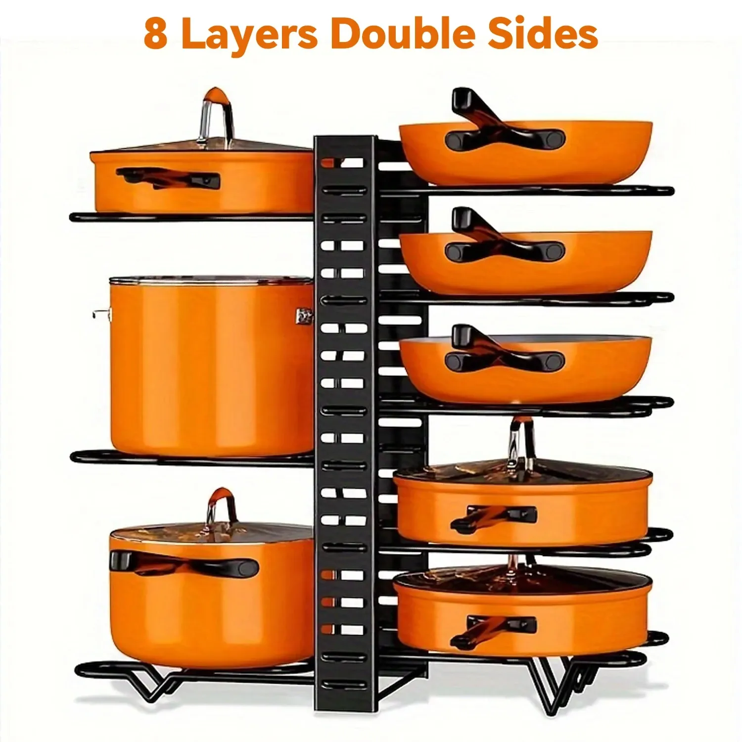 Organiseur de casseroles réglable à 8 niveaux, compact et durable, pour casseroles, poêles et couvercles 7