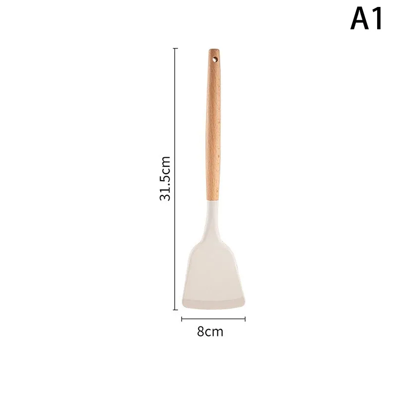 Ensemble d'ustensiles de cuisine en silicone à manches en bois - Spatule et louche résistantes à la chaleur, compatibles avec les poêles antiadhésives 7