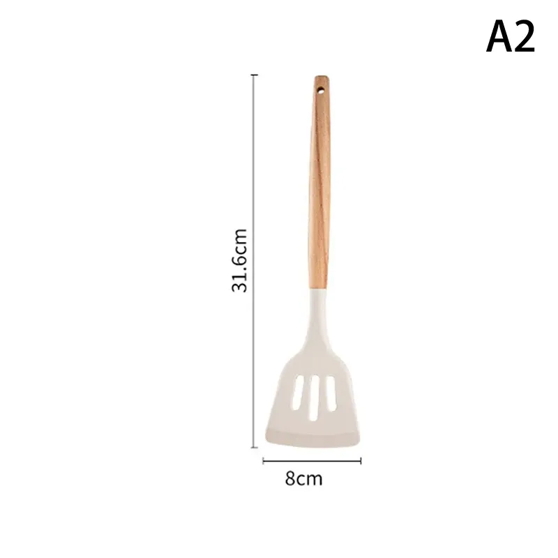 Ensemble d'ustensiles de cuisine en silicone à manches en bois - Spatule et louche résistantes à la chaleur, compatibles avec les poêles antiadhésives 9