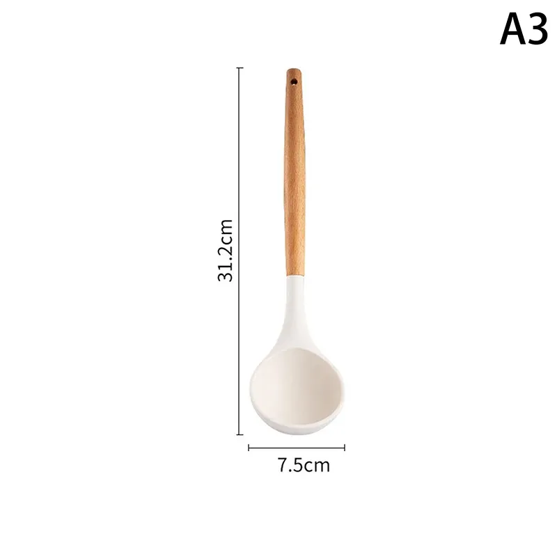 Ensemble d'ustensiles de cuisine en silicone à manches en bois - Spatule et louche résistantes à la chaleur, compatibles avec les poêles antiadhésives 8
