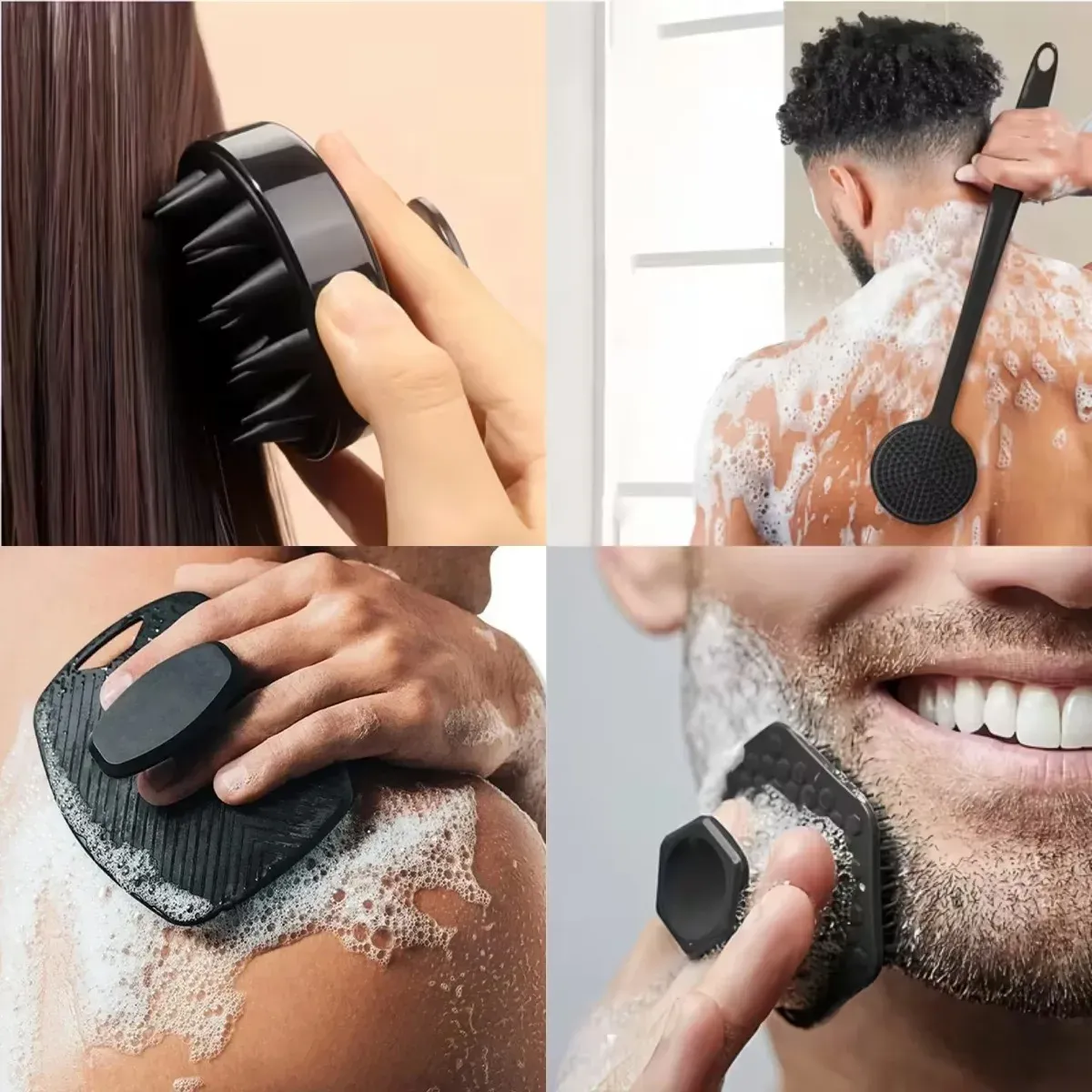 Lot de 4 brosses exfoliantes en silicone doux pour le visage et la douche, nettoyage et massage de la peau 5