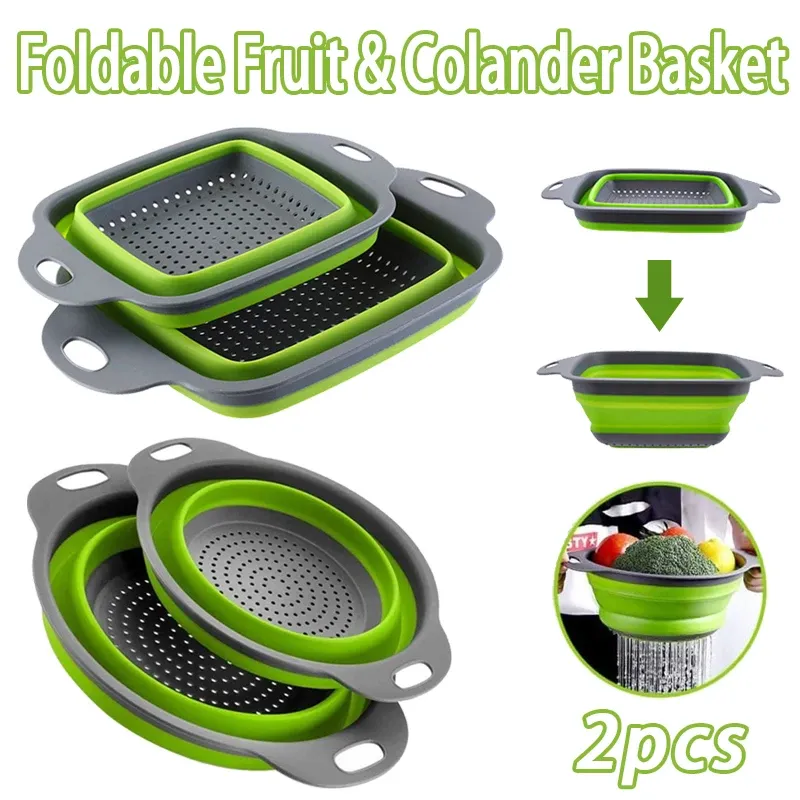 Égouttoir pliable en silicone, panier de cuisine portable, passoire de lavage pour fruits et légumes 1