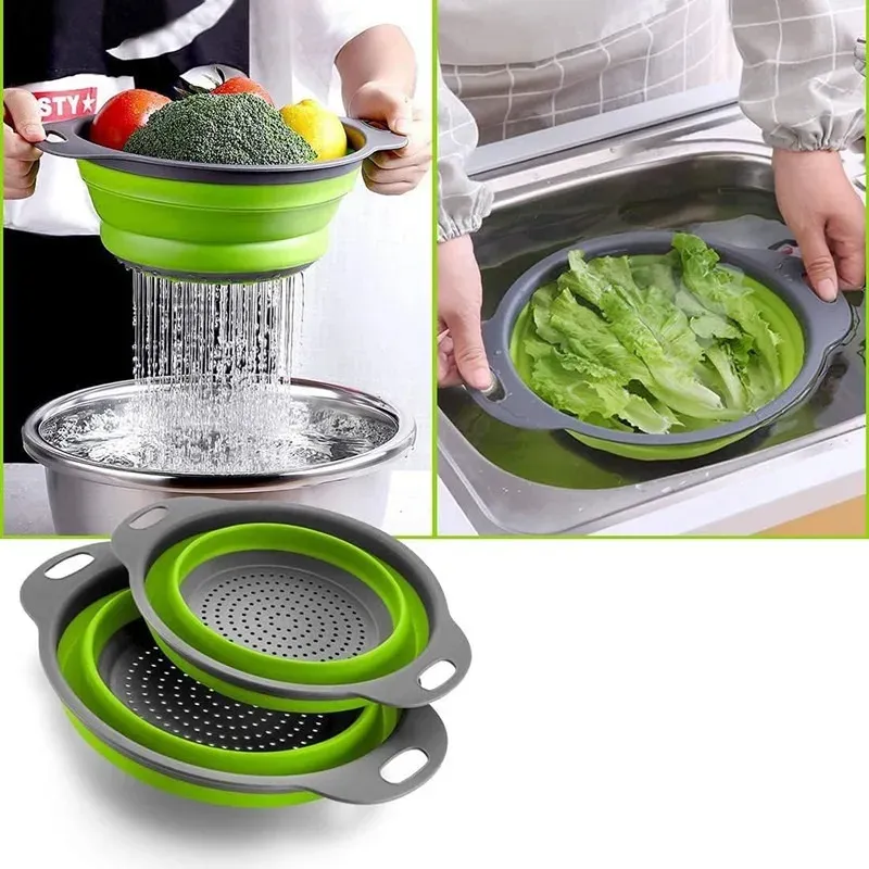 Égouttoir pliable en silicone, panier de cuisine portable, passoire de lavage pour fruits et légumes 4