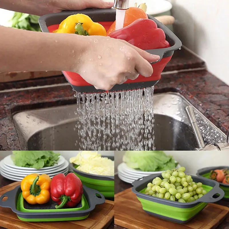 Égouttoir pliable en silicone, panier de cuisine portable, passoire de lavage pour fruits et légumes 6