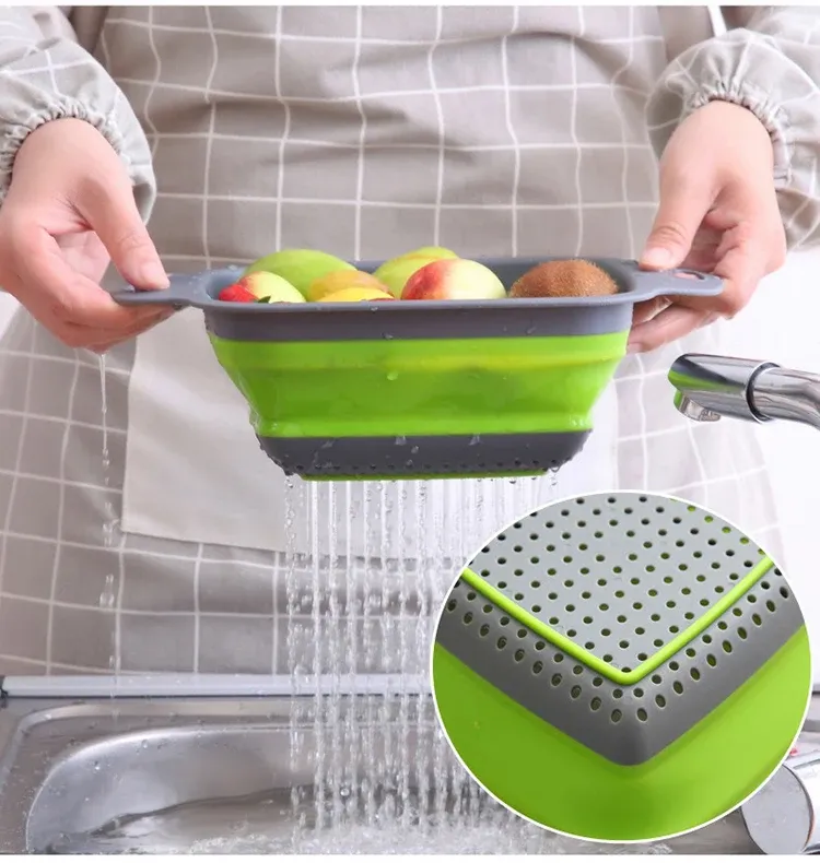 Égouttoir pliant en silicone, mise en situation