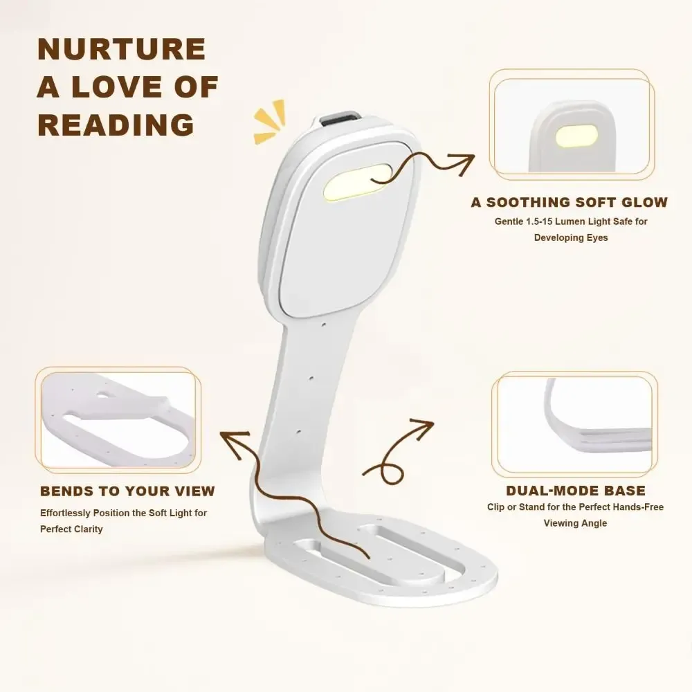 Lampe de lecture LED rechargeable 2-en-1 à pince, ultra-fine, avec luminosité réglable et protection des yeux 5