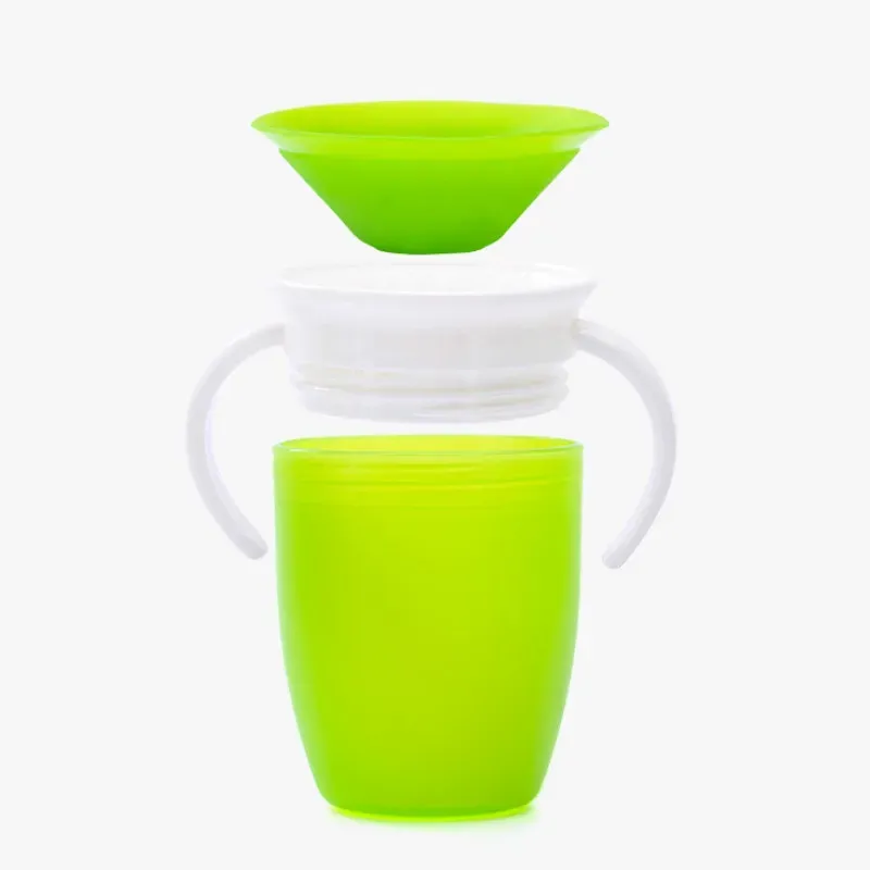 Tasse d'apprentissage pour bébé à 360 degrés avec double anses, couvercle rabattable et bouteille étanche 5