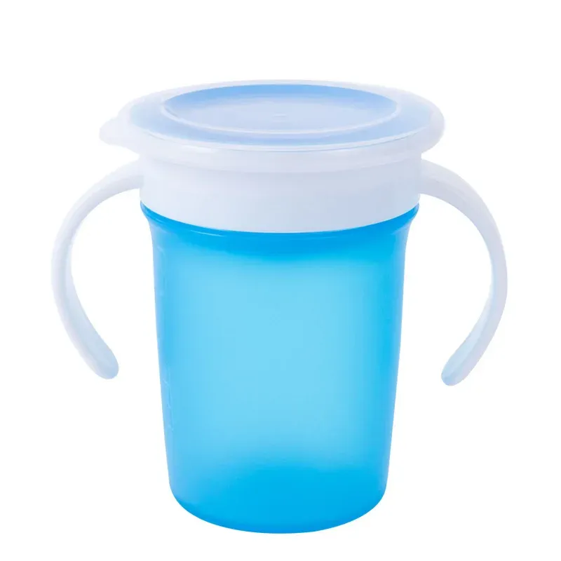 Tasse d'apprentissage pour bébé à 360 degrés avec double anses, couvercle rabattable et bouteille étanche 12