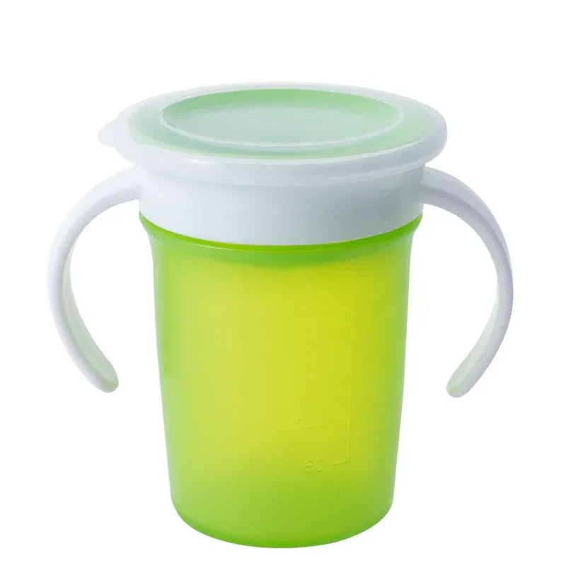 Tasse d'apprentissage pour bébé à 360 degrés avec double anses, couvercle rabattable et bouteille étanche 11